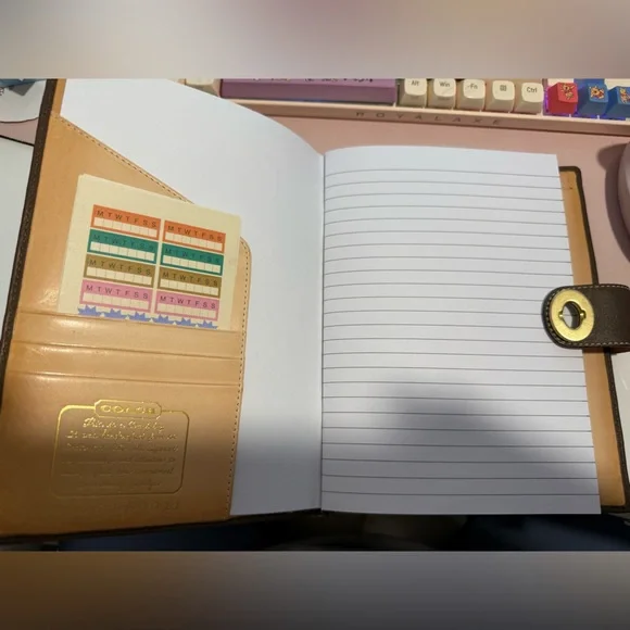 Coach Brown Sig Turnlock Planner Agenda Notebook Cover with Red Stripe and Charm - Picture 2 of 8